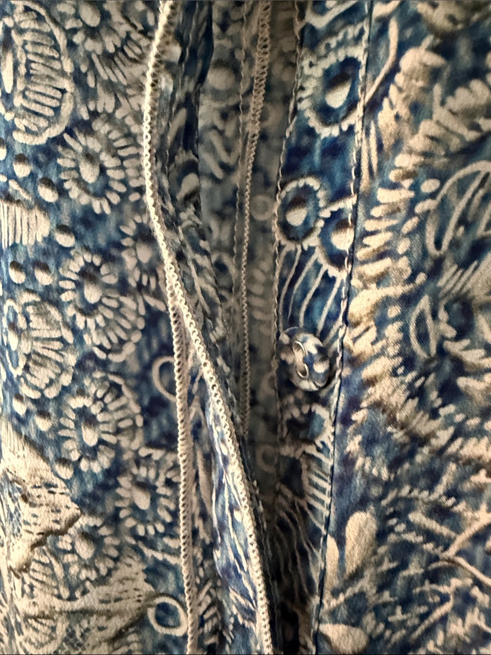 Johnny Was - blue and white embroidered-look button down shirt with collar. - Picture 9 of 10